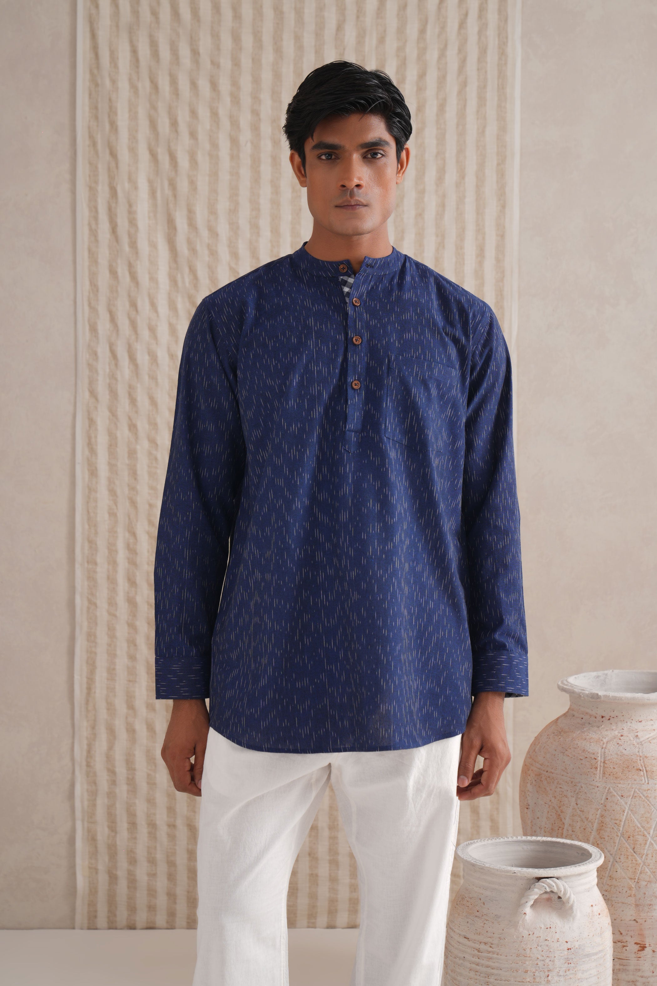 Handloom Indigo Ikat Shirt Kurta Handloom Indigo Ikat Shirt Kurta