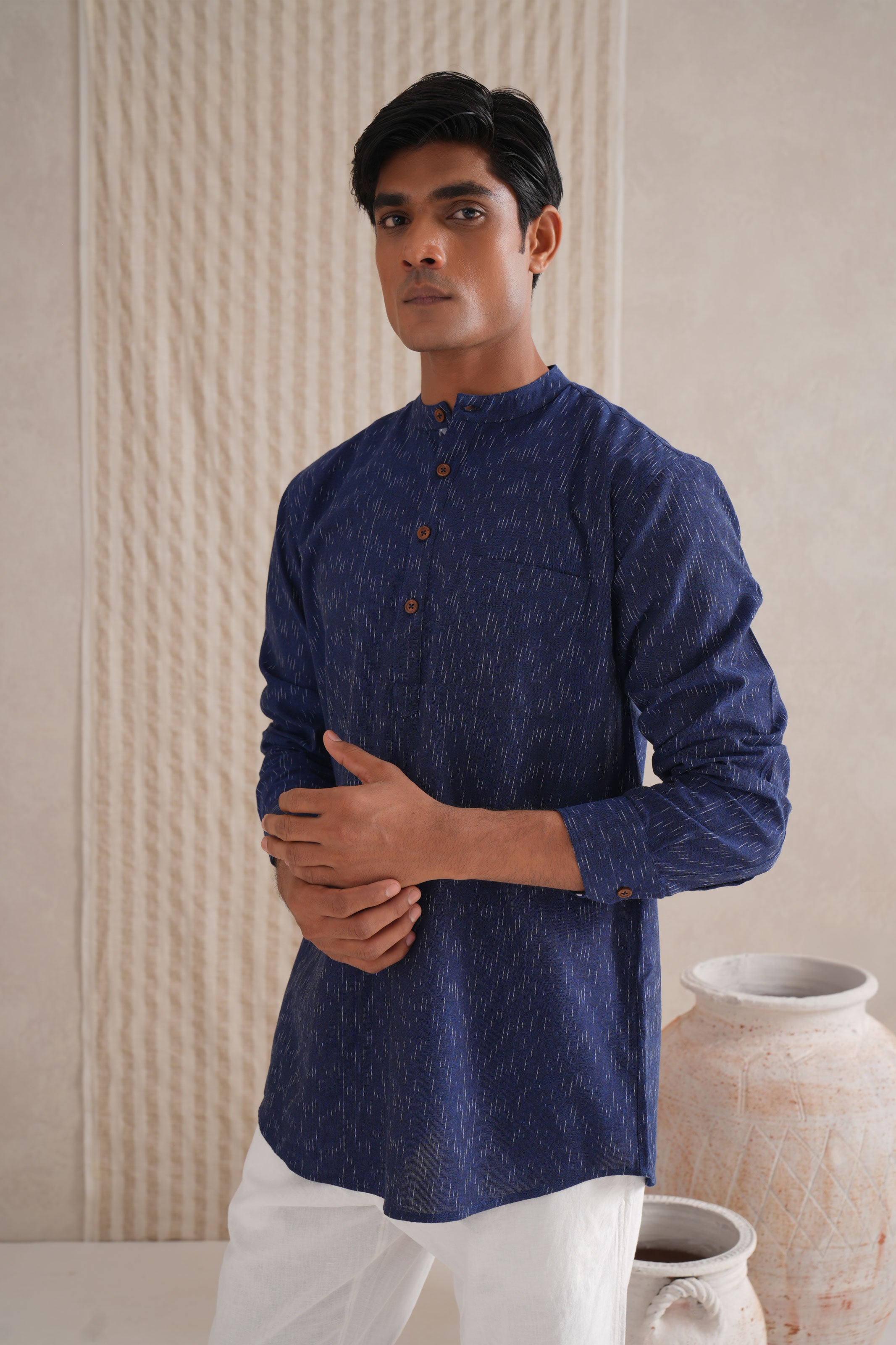 Handloom Indigo Ikat Shirt Kurta Handloom Indigo Ikat Shirt Kurta