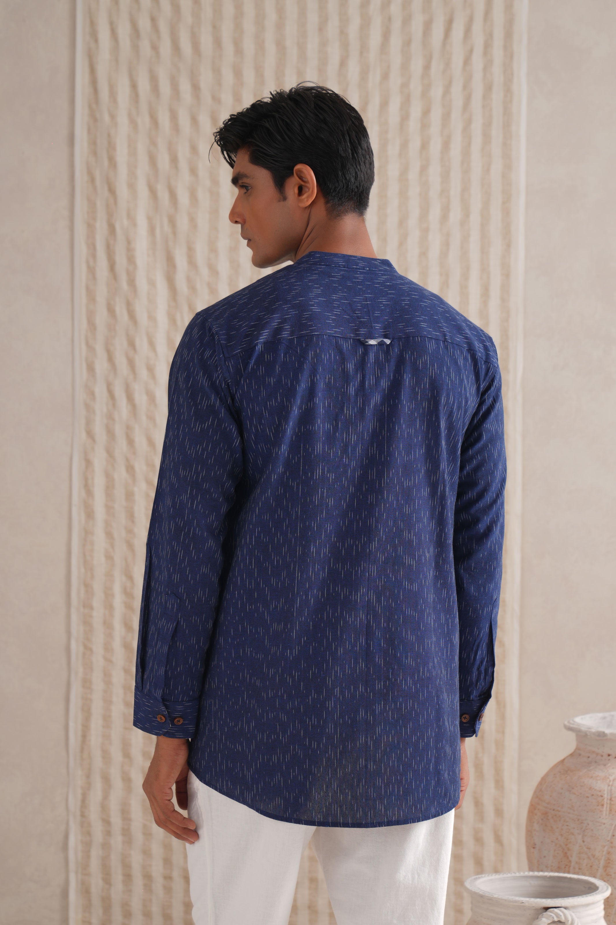 Handloom Indigo Ikat Shirt Kurta Handloom Indigo Ikat Shirt Kurta