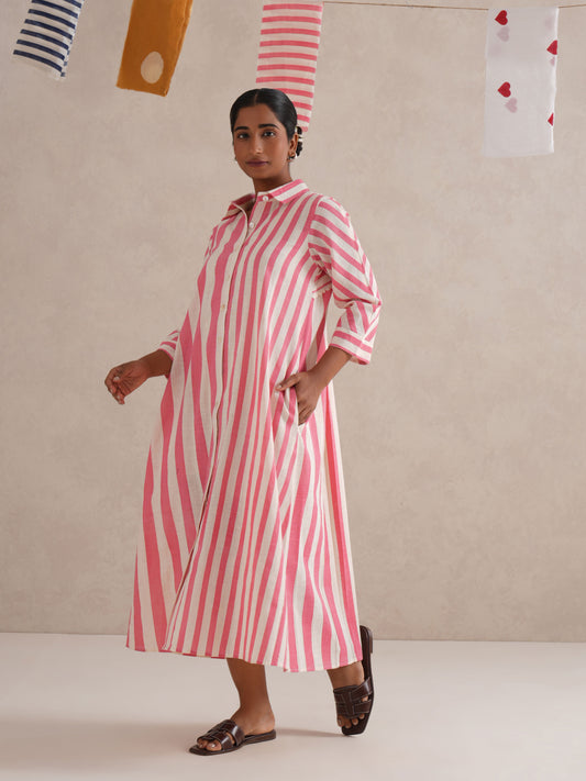 Gulabi Dhari Hand Block Print Shirt Dress