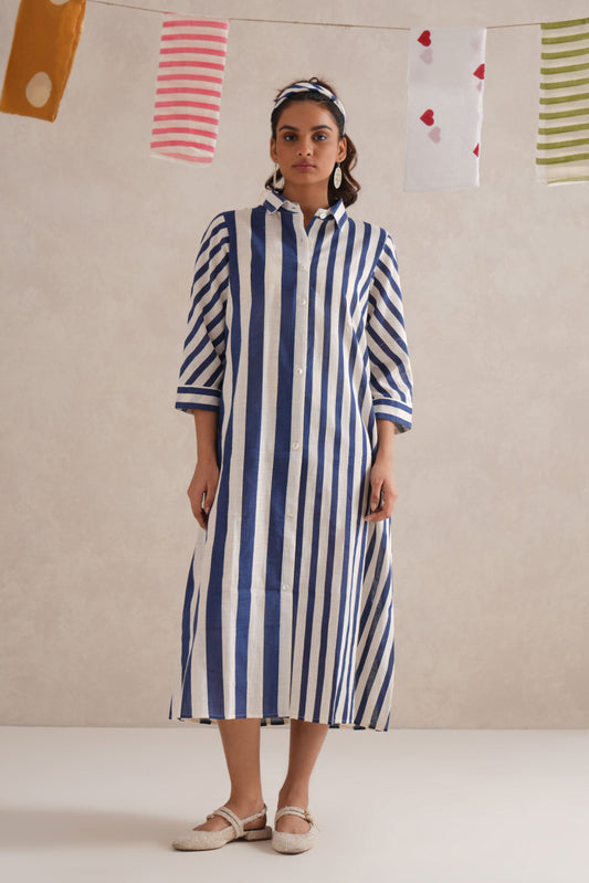 Neeli Dhari Hand Block Print Shirt Dress