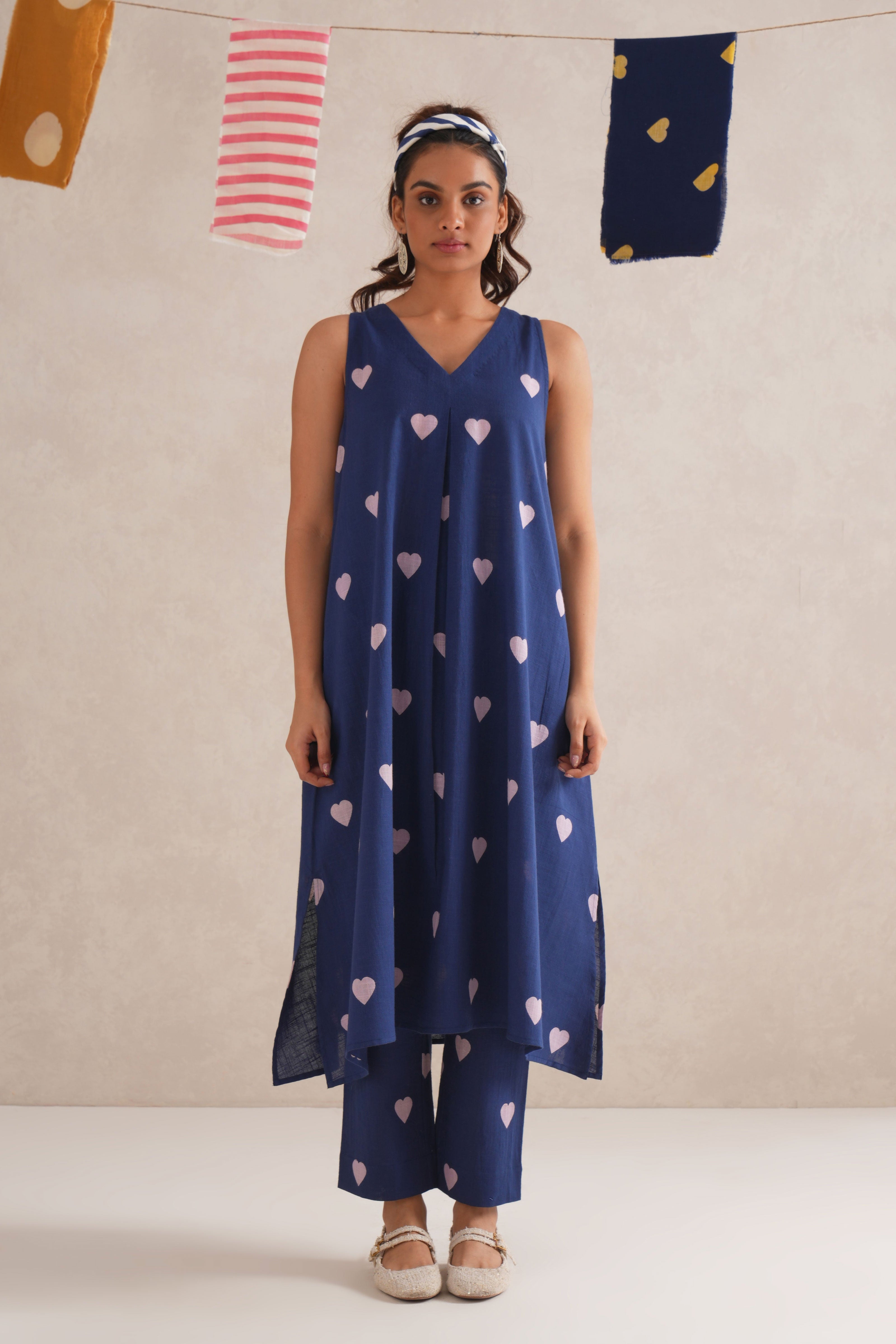 Purple Hearts Discharge Block Print Kurta Purple Hearts Discharge Block Print Kurta