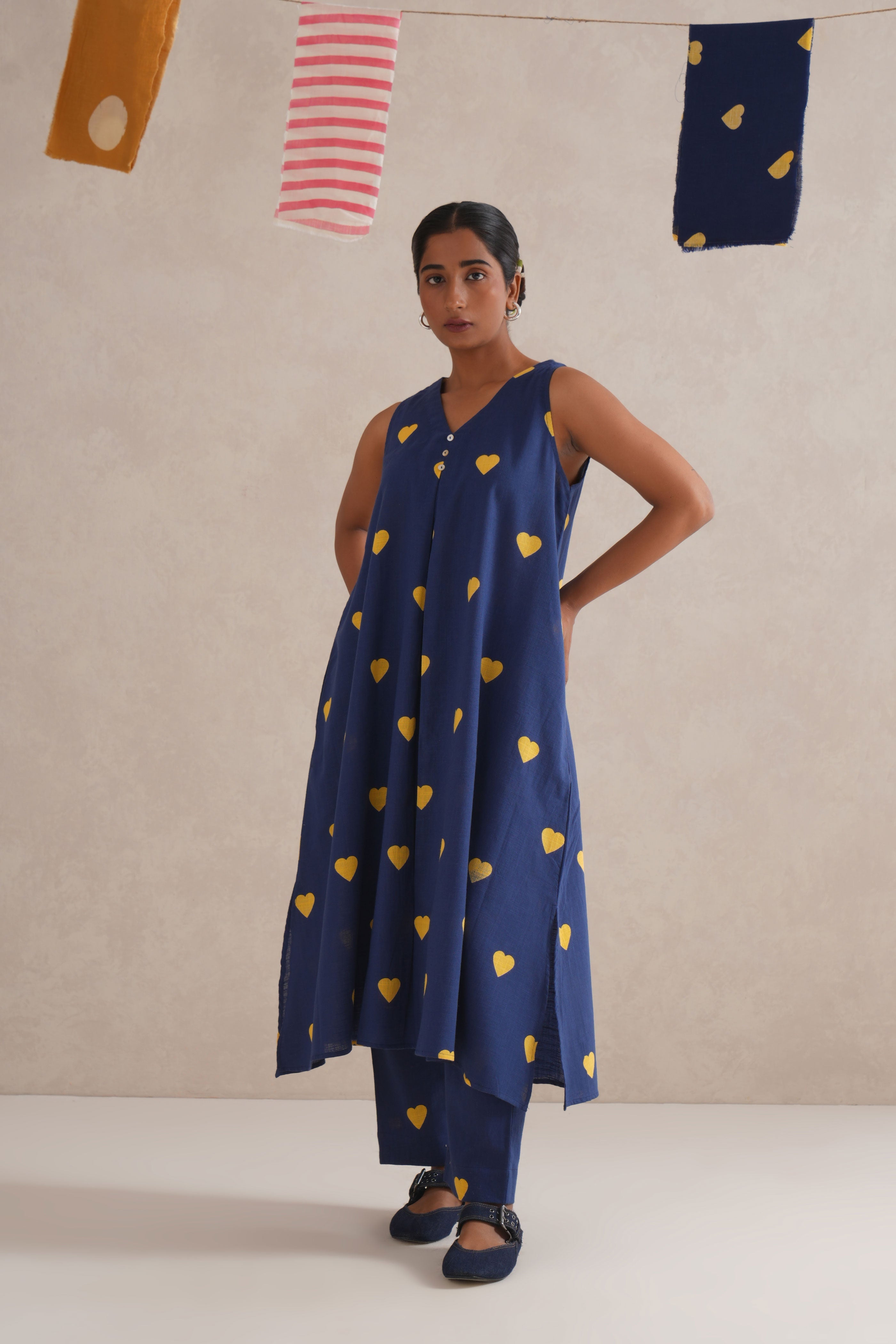 Yellow Hearts Discharge Block Print Kurta Yellow Hearts Discharge Block Print Kurta