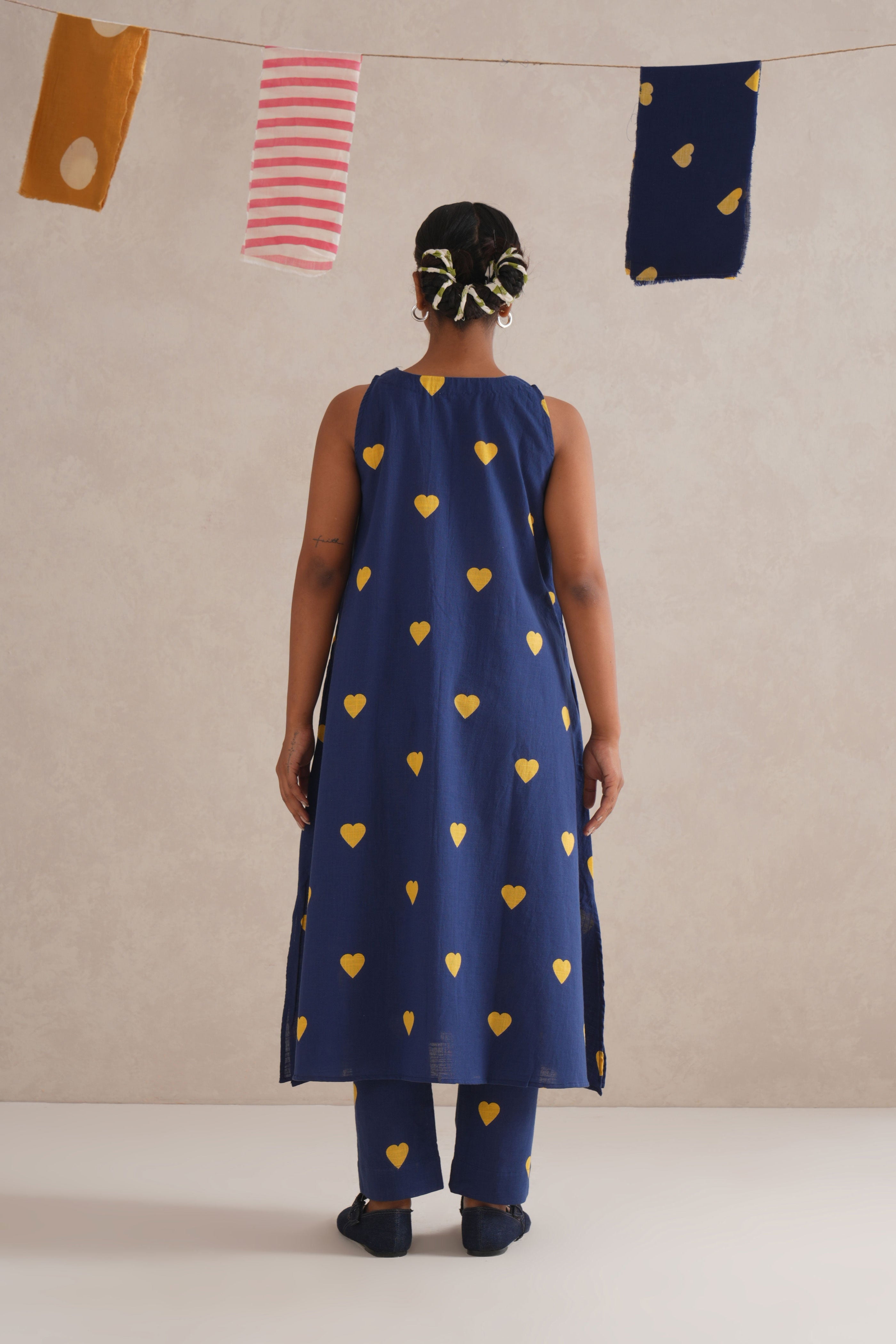Yellow Hearts Discharge Block Print Kurta Yellow Hearts Discharge Block Print Kurta