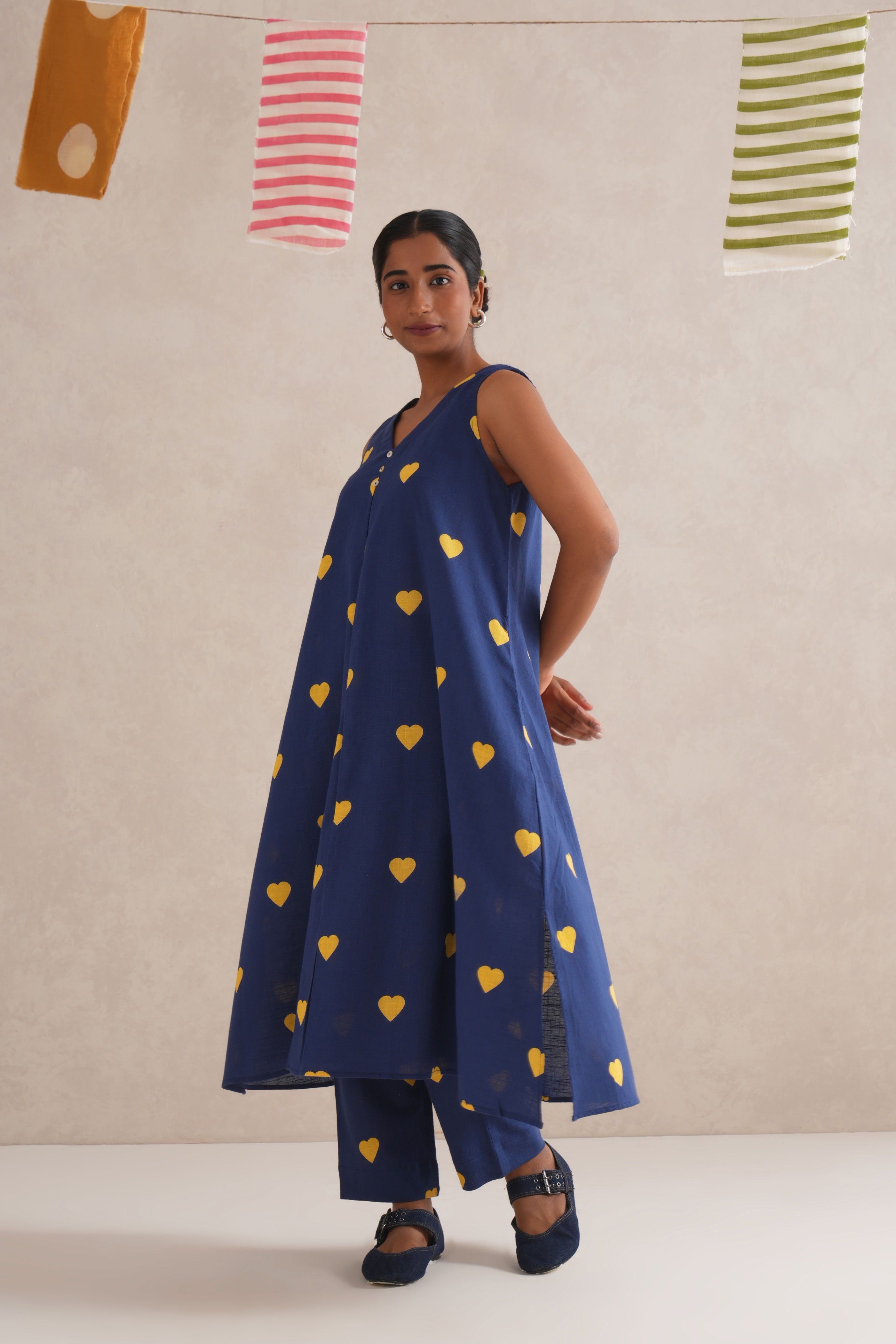 Yellow Hearts Discharge Block Print Kurta Yellow Hearts Discharge Block Print Kurta