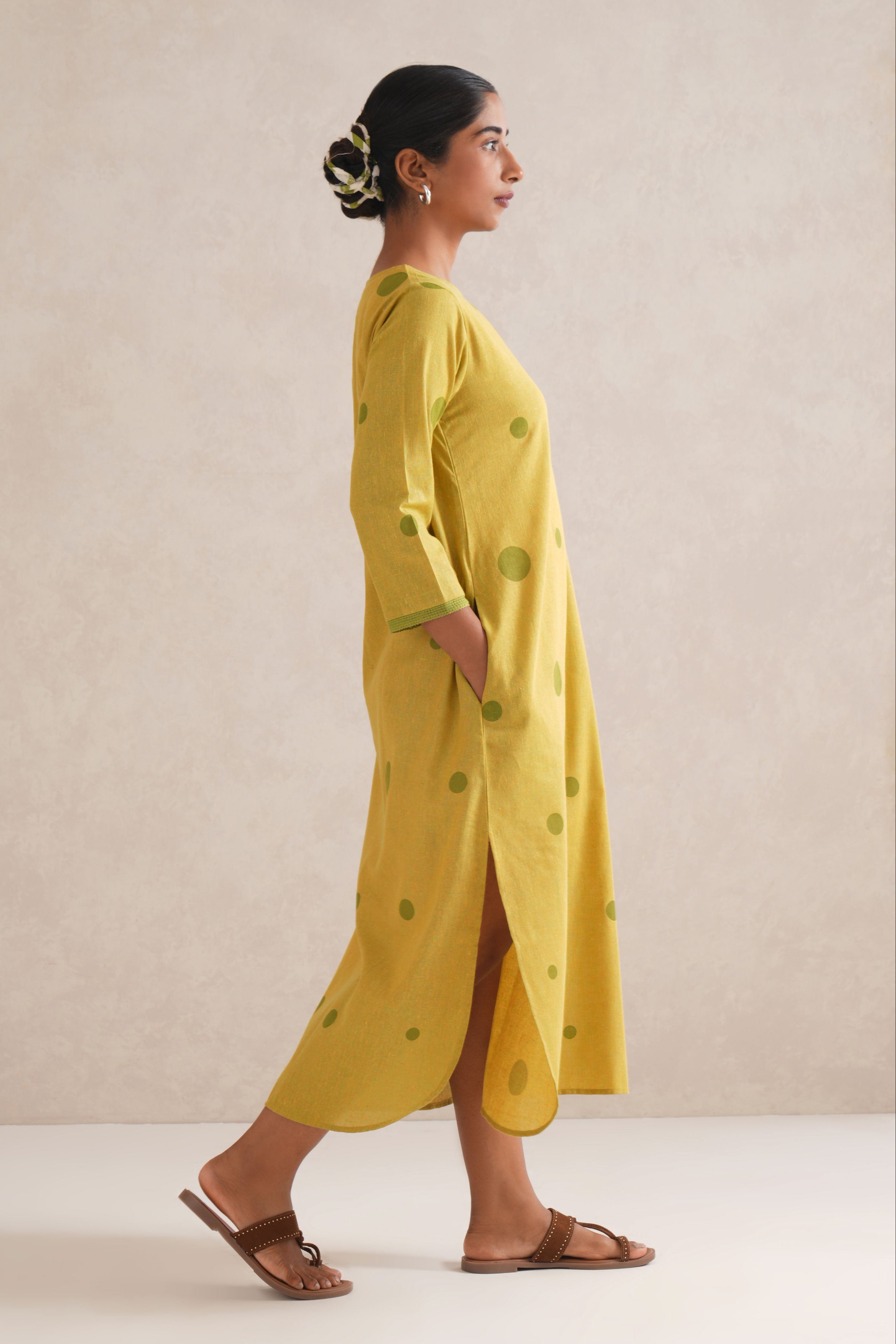 Green dots Straight Slit Dress Green dots Straight Slit Dress
