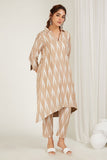 Beige Ikat High-Low Kurta Set - Cyan India Beige Ikat High-Low Kurta Set - Cyan India