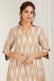 Beige Ikat High-Low Kurta Set - Cyan India Beige Ikat High-Low Kurta Set - Cyan India