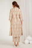 Beige Ikat High-Low Kurta Set - Cyan India Beige Ikat High-Low Kurta Set - Cyan India