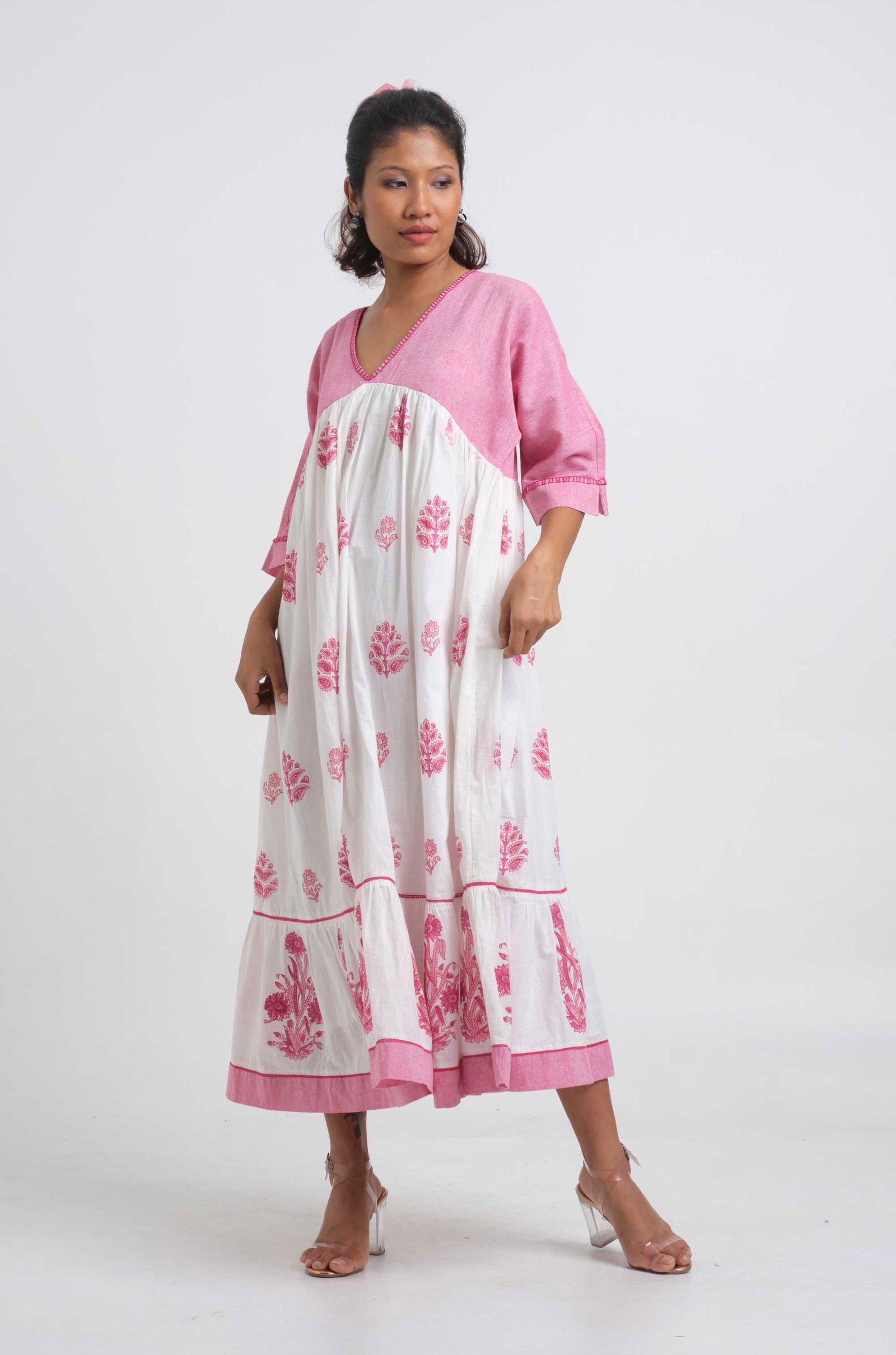 Block Print Mughal Dress - Cyan India Block Print Mughal Dress - Cyan India