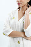 Blooming Roses Embroidered Kurta - Cyan India Blooming Roses Embroidered Kurta - Cyan India