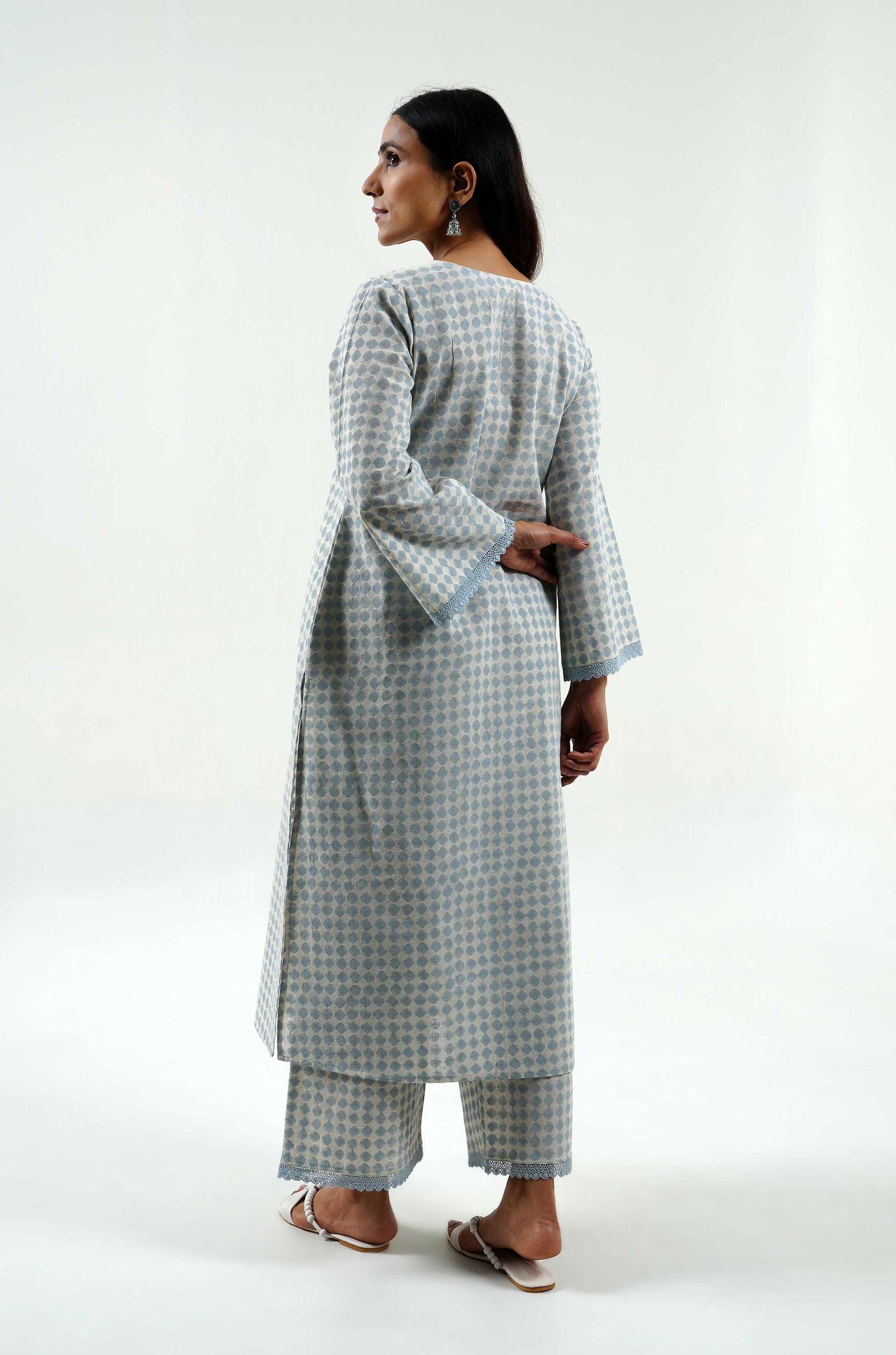 Blue Hand Block Print Kurta - Cyan India Blue Hand Block Print Kurta - Cyan India