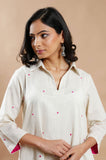 Fuchsia Embroidered High-Low Kurta - Cyan India Fuchsia Embroidered High-Low Kurta - Cyan India