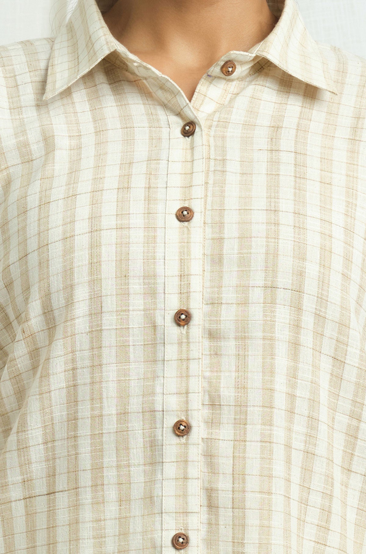 Handloom Checkered Shirt with Embroidery - Cyan India Handloom Checkered Shirt with Embroidery - Cyan India