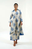Indigo Rose Hand Block Printed Kurta - Cyan India Indigo Rose Hand Block Printed Kurta - Cyan India