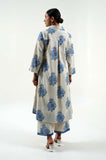 Indigo Rose Hand Block Printed Kurta - Cyan India Indigo Rose Hand Block Printed Kurta - Cyan India