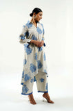 Indigo Rose Hand Block Printed Kurta - Cyan India Indigo Rose Hand Block Printed Kurta - Cyan India