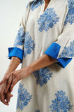 Indigo Rose Hand Block Printed Kurta - Cyan India Indigo Rose Hand Block Printed Kurta - Cyan India