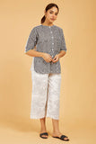 Mis-Match Block Print Shirt with Floral Back - Cyan India Mis-Match Block Print Shirt with Floral Back - Cyan India