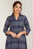 Navy Blue High-Low Kurta Set - Cyan India Navy Blue High-Low Kurta Set - Cyan India