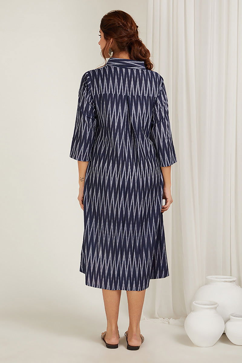 Navy Blue Ikat High-Low Dress - Cyan India Navy Blue Ikat High-Low Dress - Cyan India
