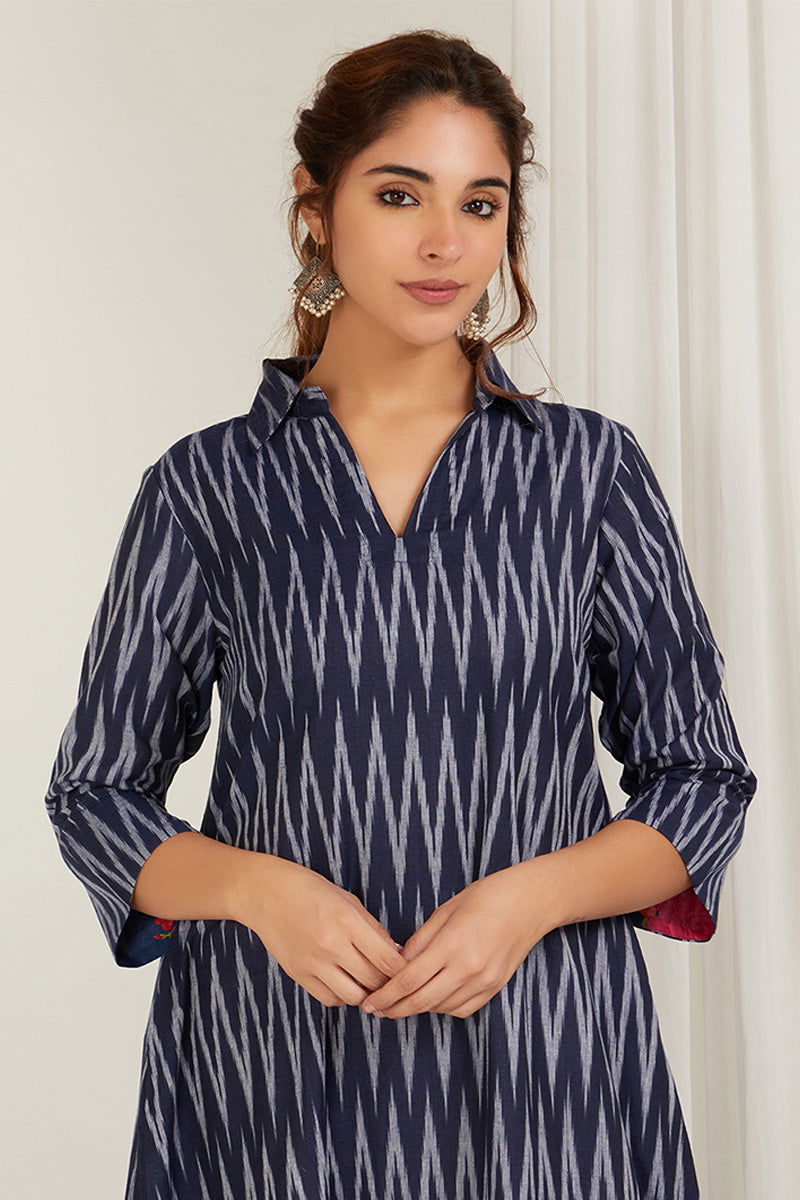 Navy Blue Ikat High-Low Dress - Cyan India Navy Blue Ikat High-Low Dress - Cyan India