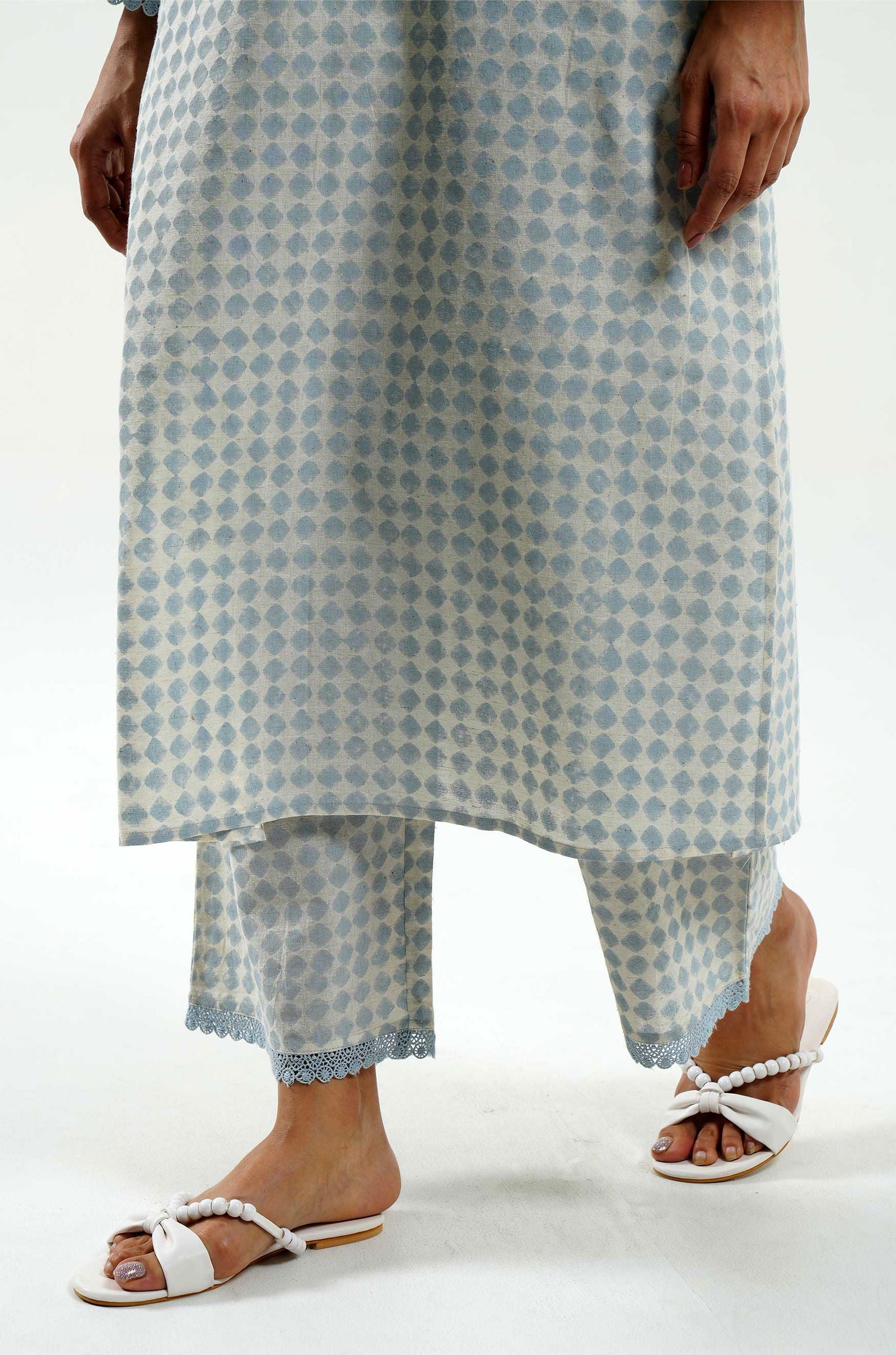 Powder Blue Block Print Pants - Cyan India Powder Blue Block Print Pants - Cyan India