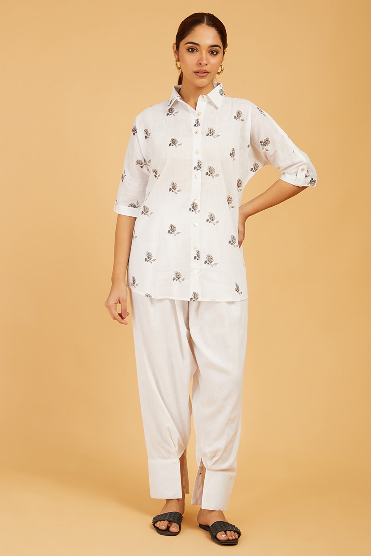 Premium Cotton Rose Print Shirt - Cyan India Premium Cotton Rose Print Shirt - Cyan India