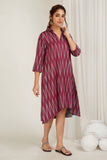 Rani Chevrons High-Low Kurta - Cyan India Rani Chevrons High-Low Kurta - Cyan India