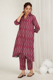 Rani Ikat High-Low Kurta Set - Cyan India Rani Ikat High-Low Kurta Set - Cyan India