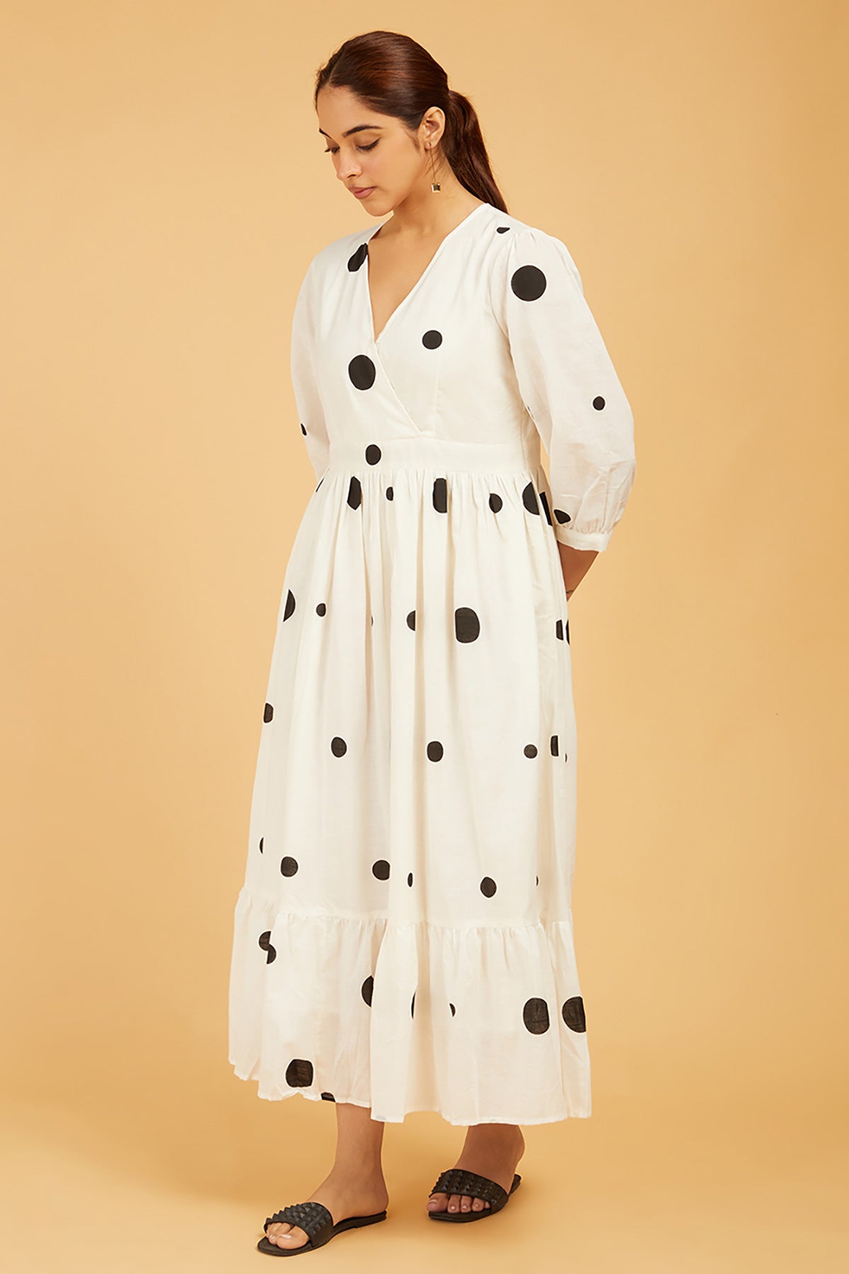 Uneven Polka Dots Flared Dress - Cyan India Uneven Polka Dots Flared Dress - Cyan India