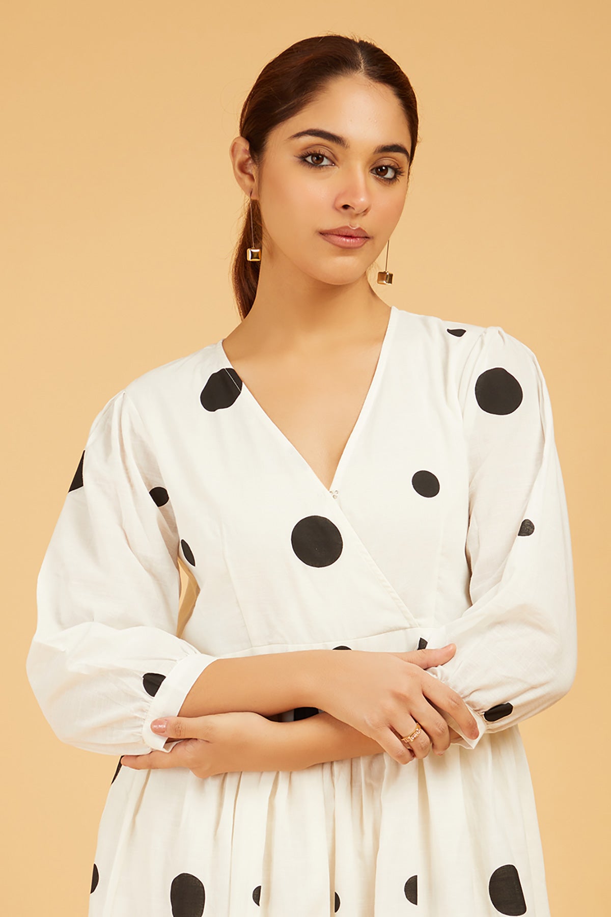 Uneven Polka Dots Flared Dress - Cyan India Uneven Polka Dots Flared Dress - Cyan India