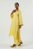 Yellow Modal Satin Collar Kurta Set - Cyan India Yellow Modal Satin Collar Kurta Set - Cyan India