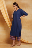 Blue Cotton Comfort Kurta with Checkered Palazzo
