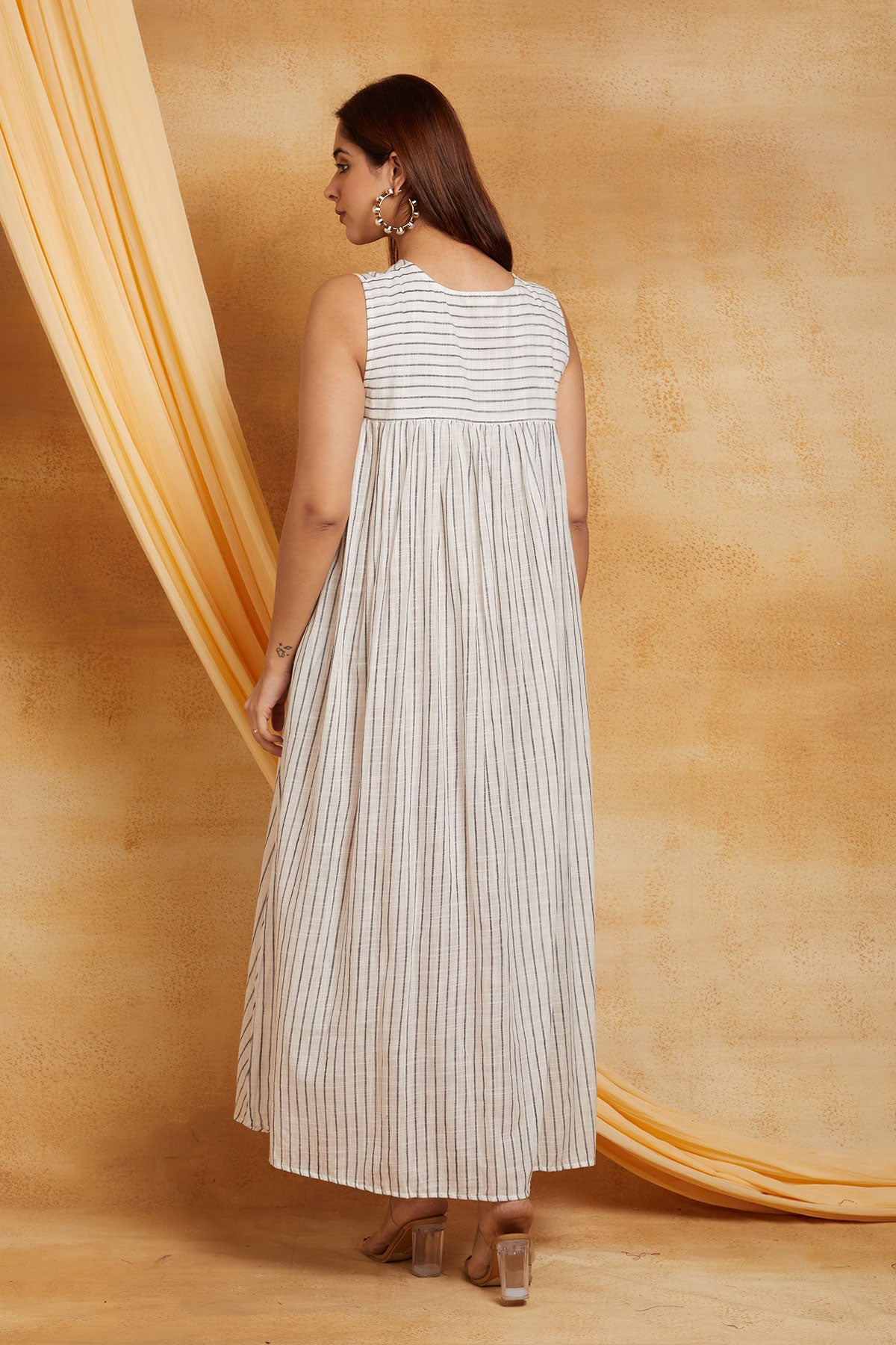 Premium Handloom Pattern Play Striped Dress (with slip)