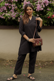 Hand Embroidered Premium Cotton Black Kurta Set