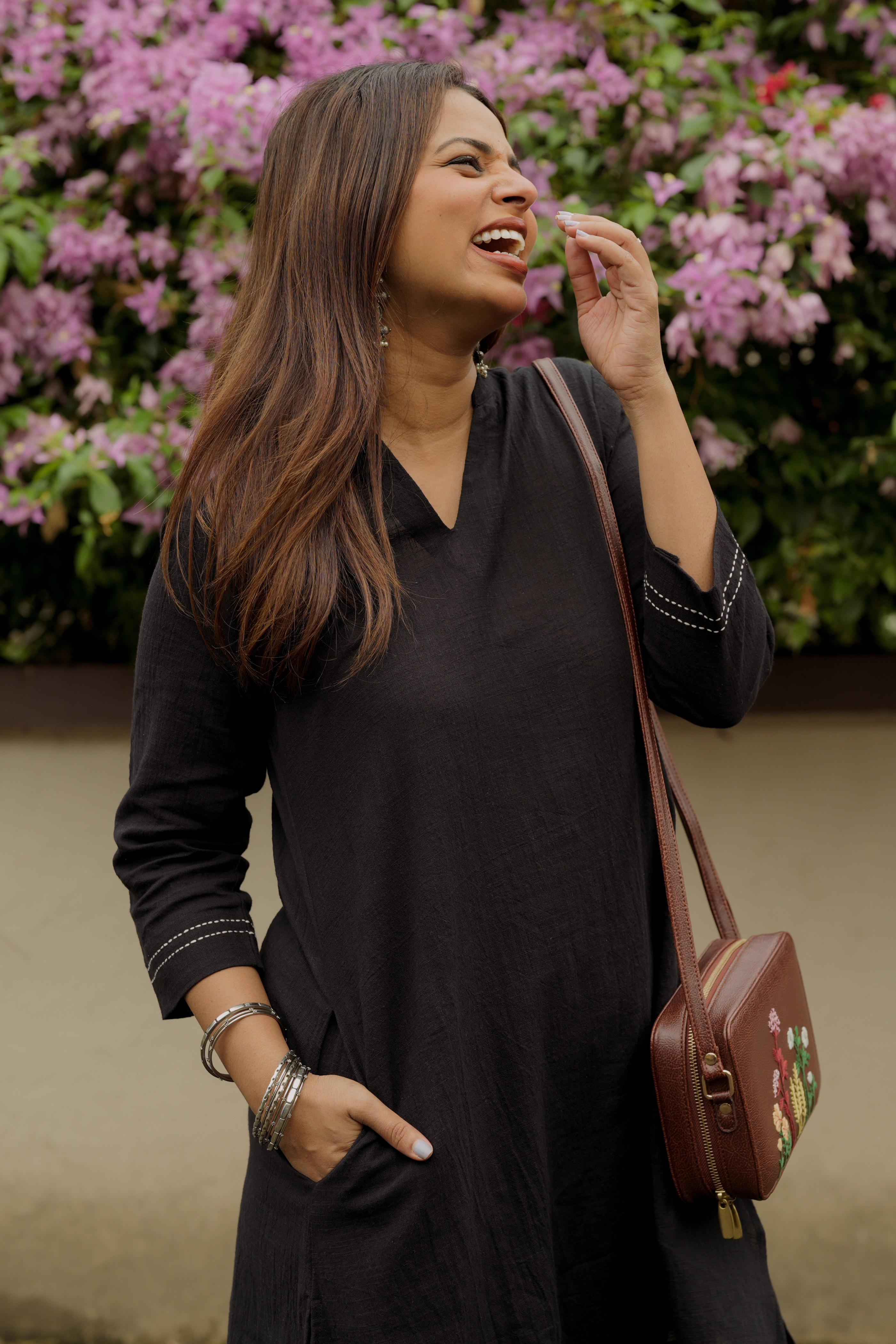 Hand Embroidered Premium Cotton Black Kurta Set