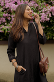 Hand Embroidered Premium Cotton Black Kurta Set