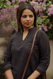 Hand Embroidered Premium Cotton Black Kurta Set