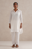 Premium Crinkled Cotton Cord-Set with Slip- Safed