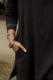 Hand Embroidered Premium Cotton Black Kurta Set