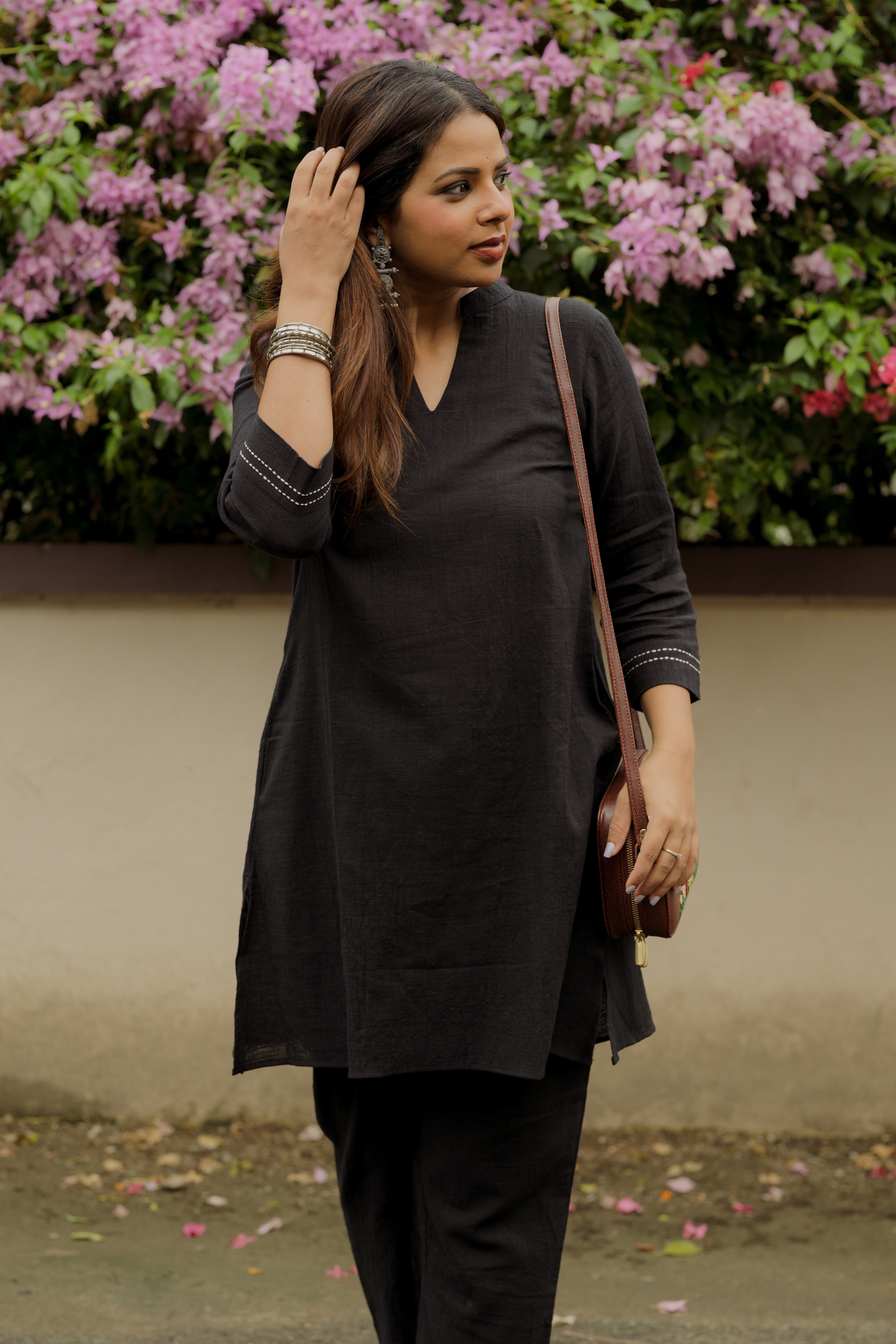 Hand Embroidered Premium Cotton Black Kurta Set