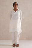 Premium Crinkled Cotton Cord-Set with Slip- Safed