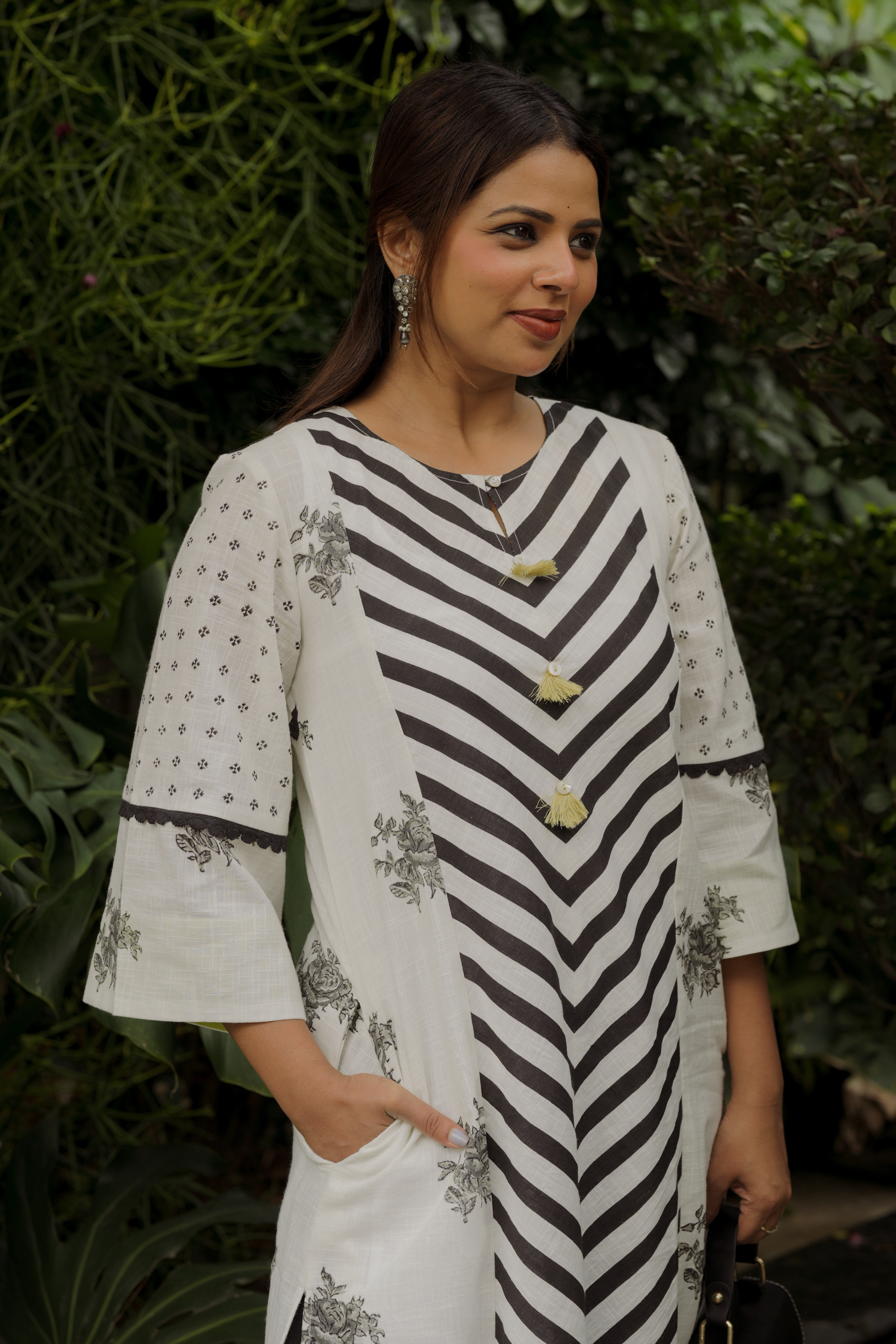 Unexpected Patchwork Hand-Block Print Kurta with Black Palazzo