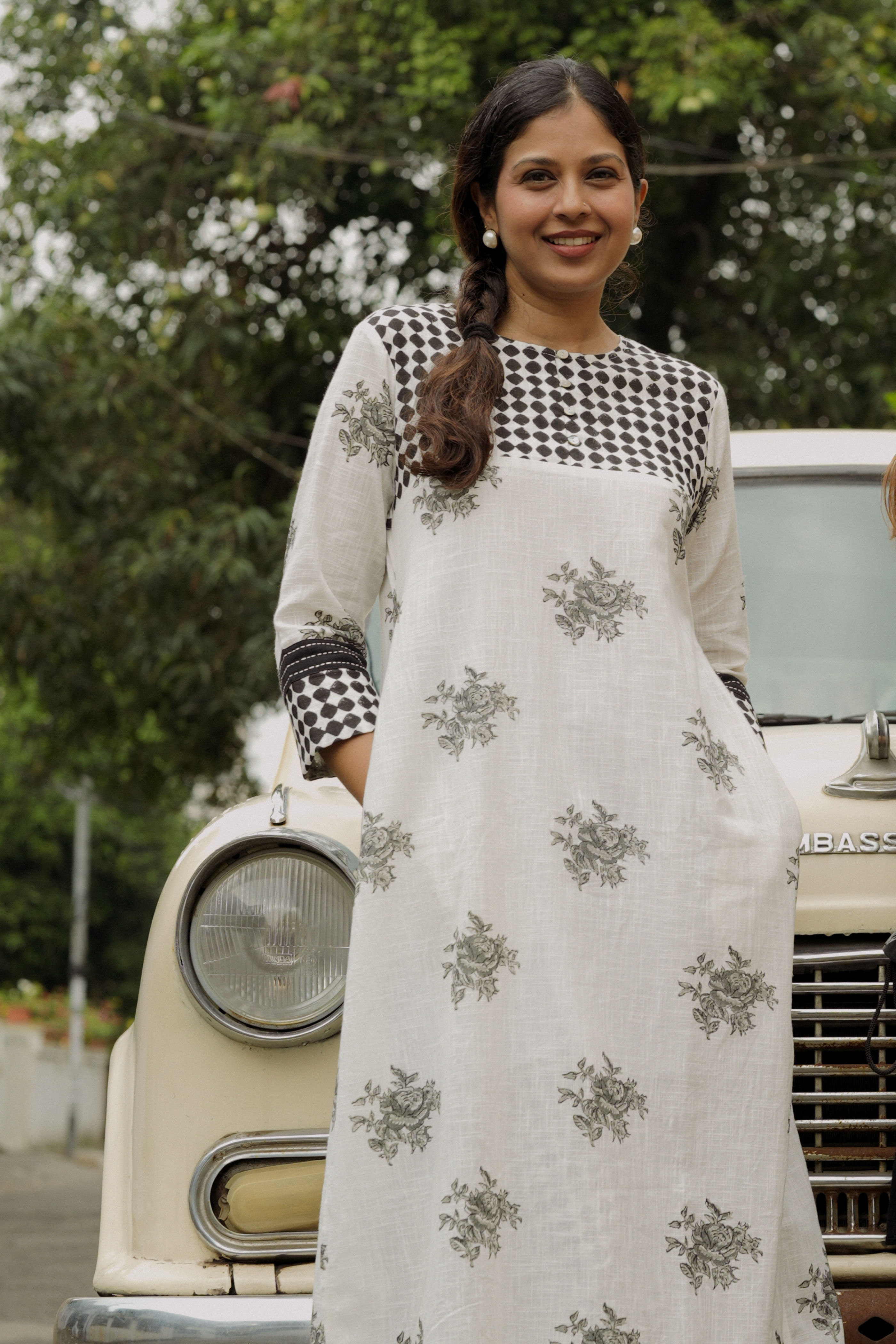 Syah-Safed Hand Block Patchwork Kurta Set