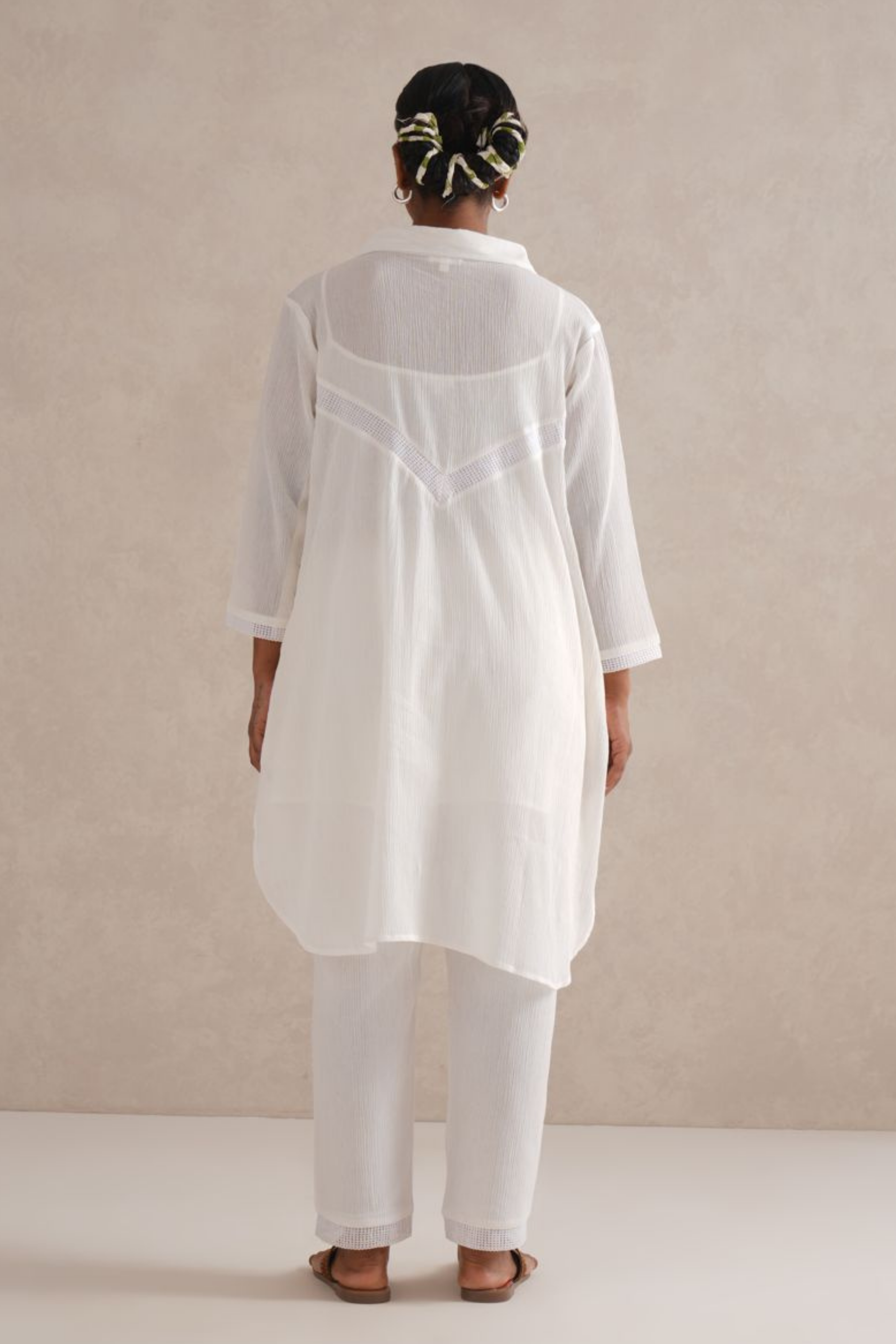 Premium Crinkled Cotton Cord-Set with Slip- Safed