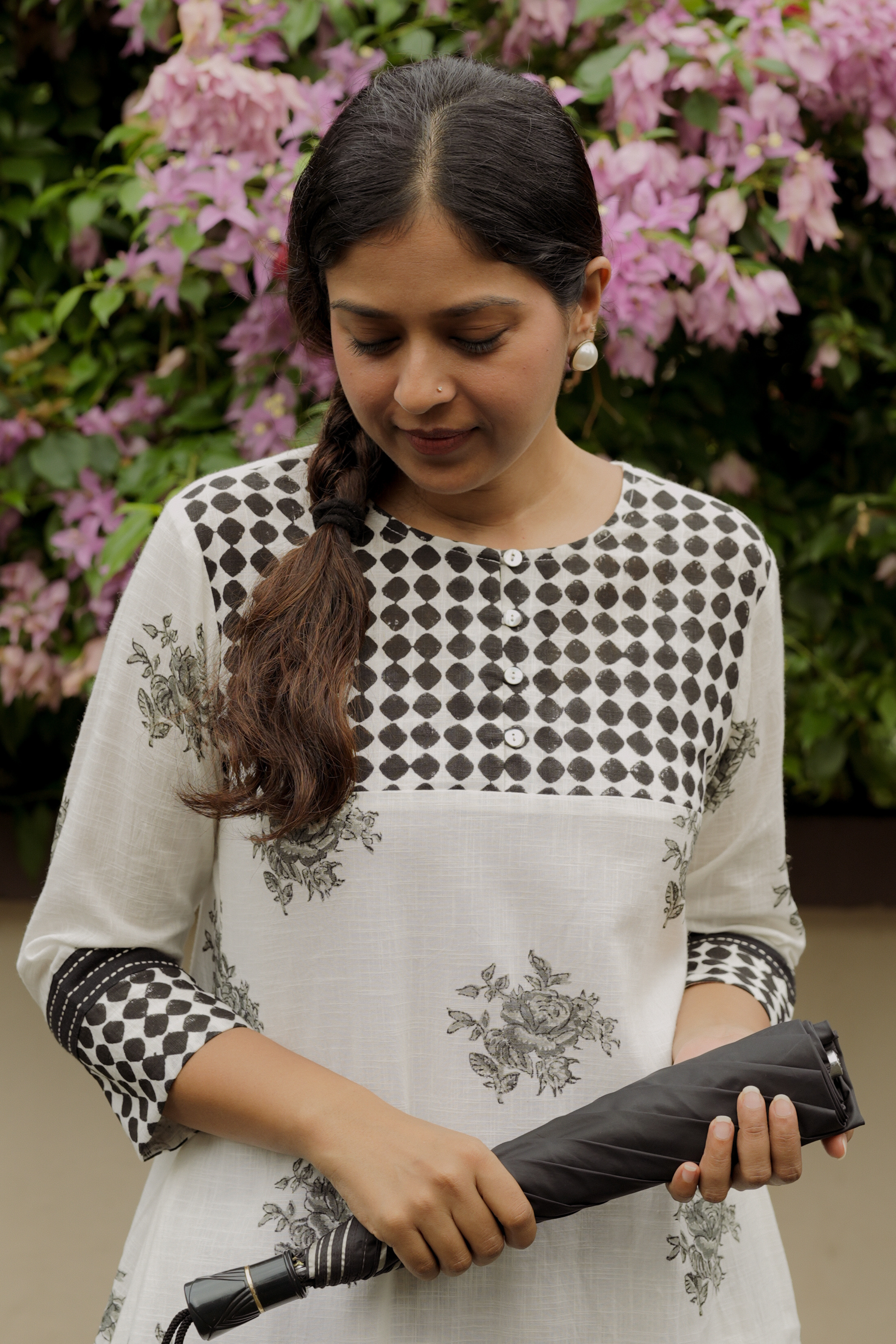 Syah-Safed Hand Block Patchwork Kurta Set