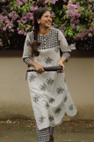 Syah-Safed Hand Block Patchwork Kurta Set