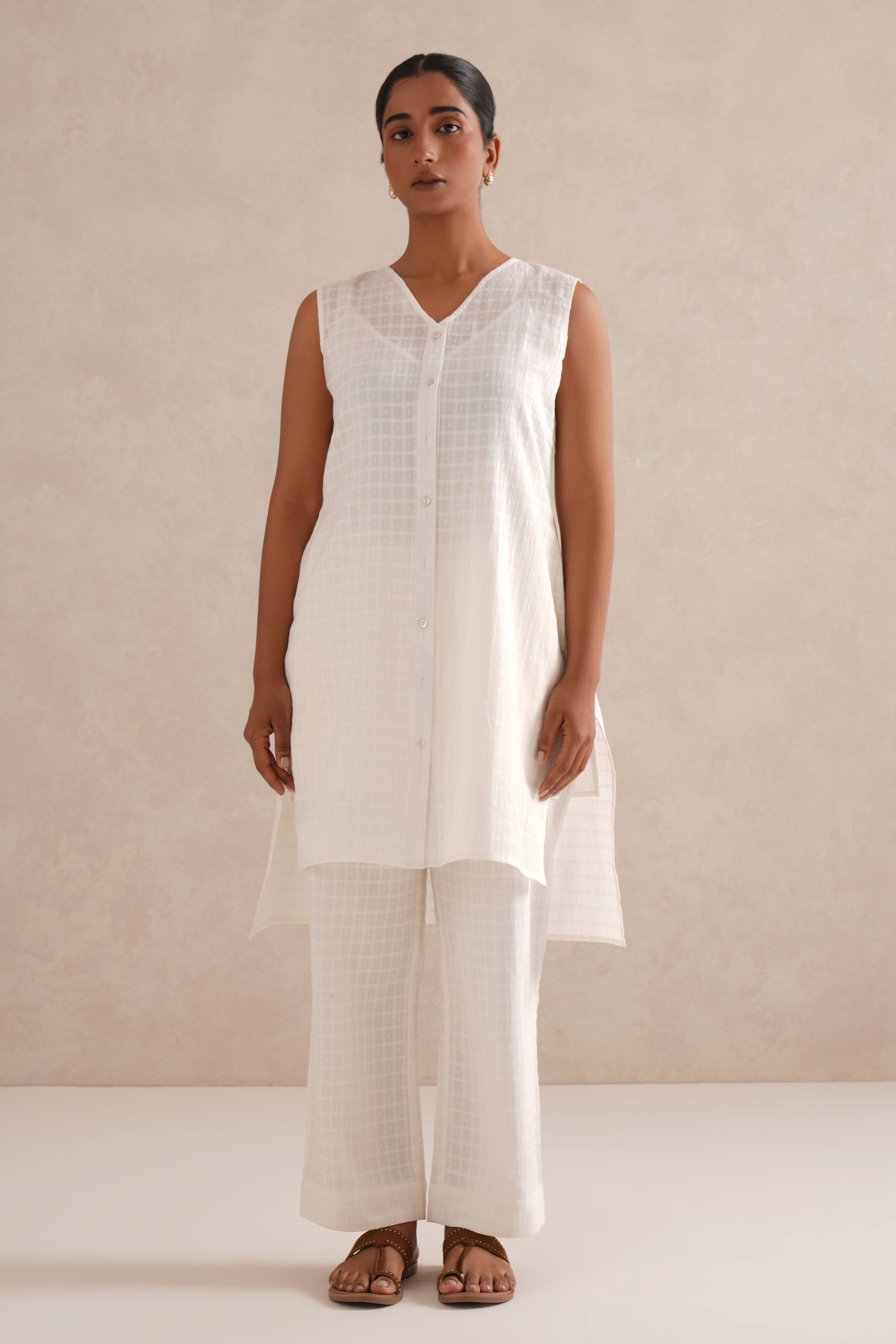 Safed Checkered Co-Ord Set