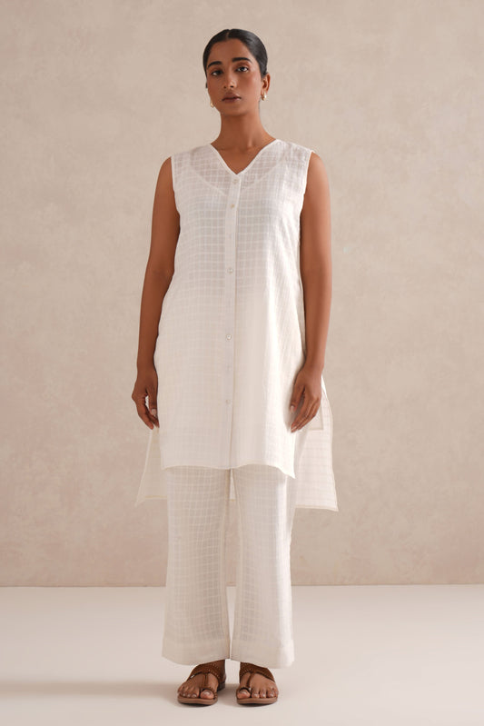 Safed Checkered Co-Ord Set